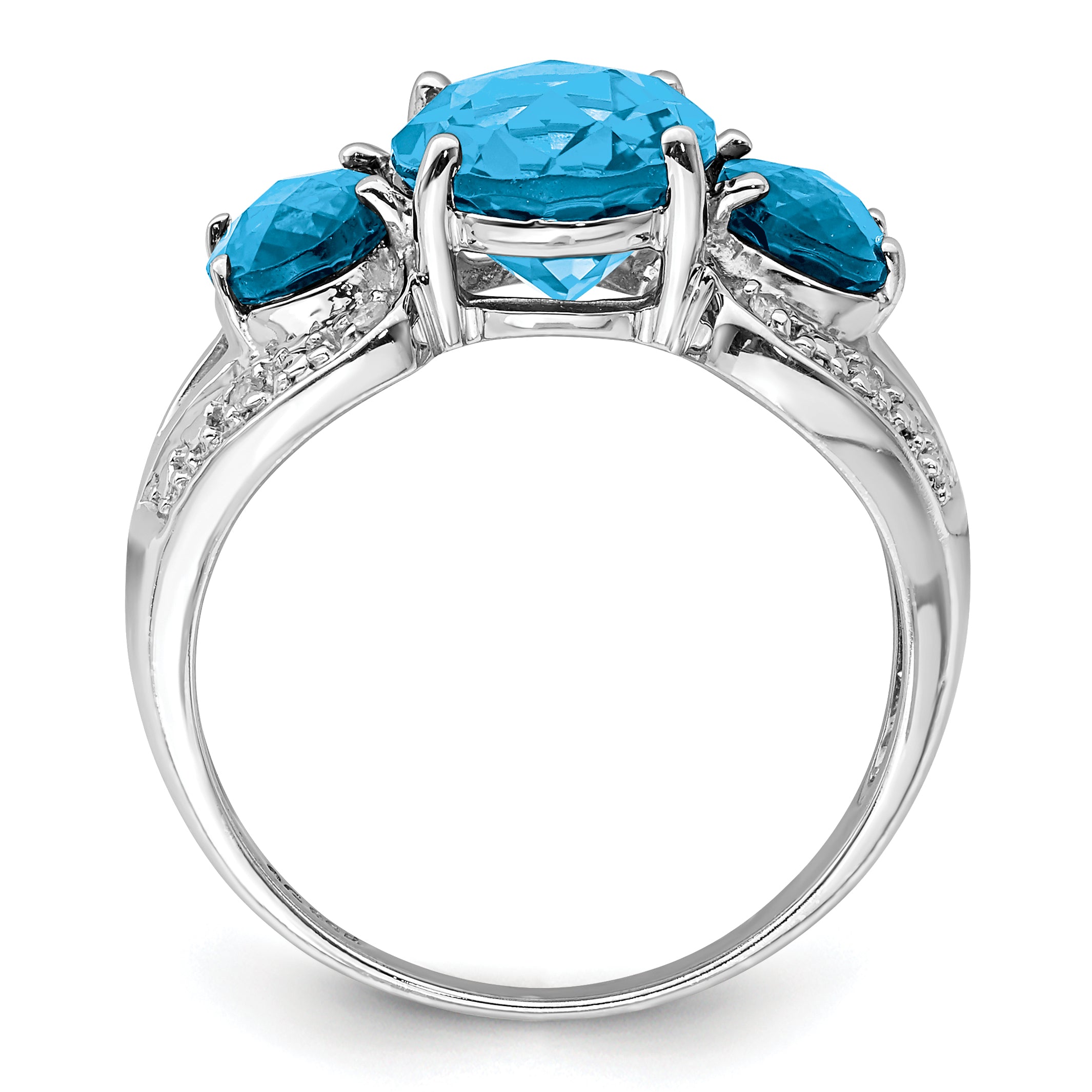 Sterling Silver Rhodium Oval Checker-Cut Blue Topaz & Diam. Ring Secondary image