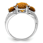 Sterling Silver Rhodium Checker-Cut Whiskey Quartz & Diam. Ring
