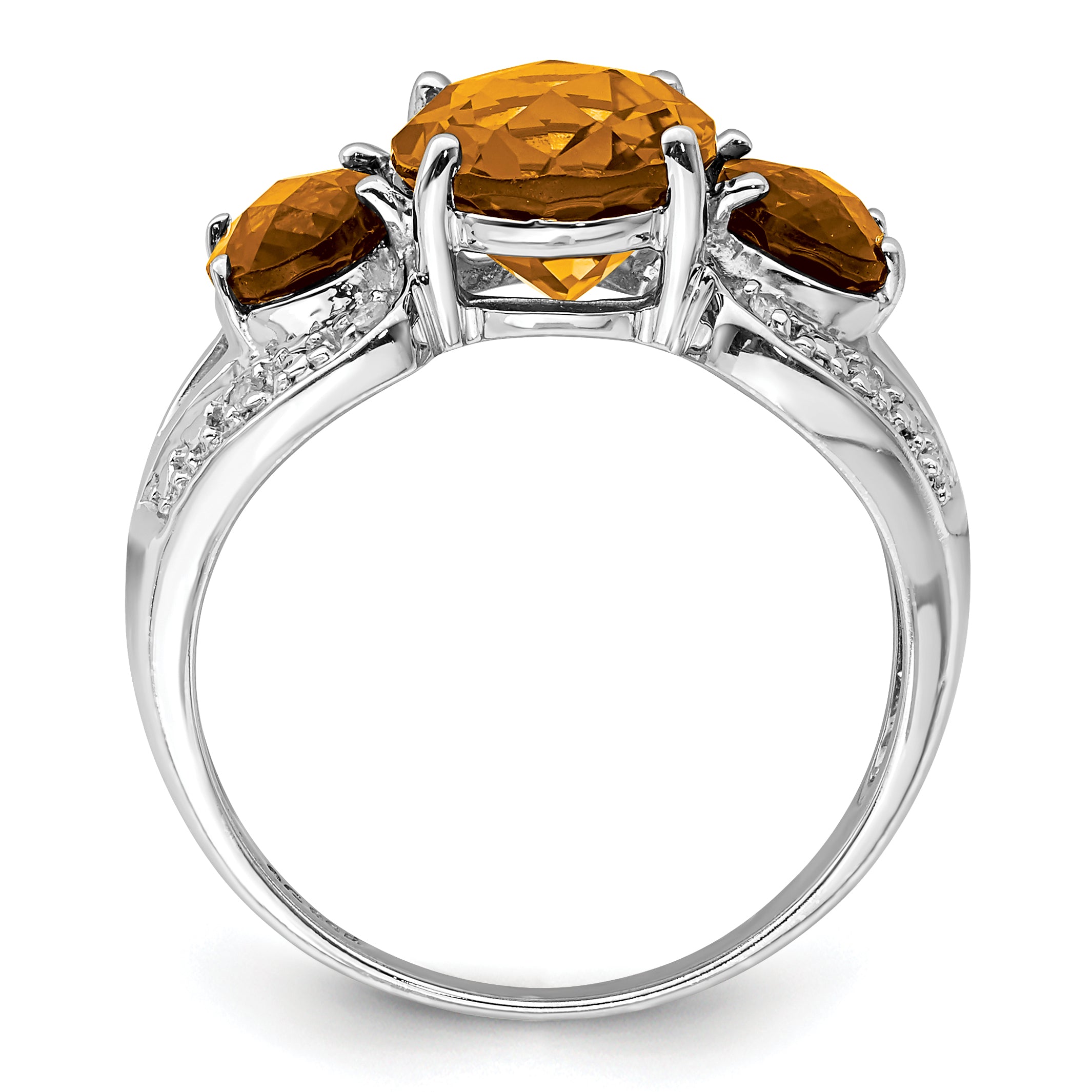 Sterling Silver Rhodium Checker-Cut Whiskey Quartz & Diam. Ring