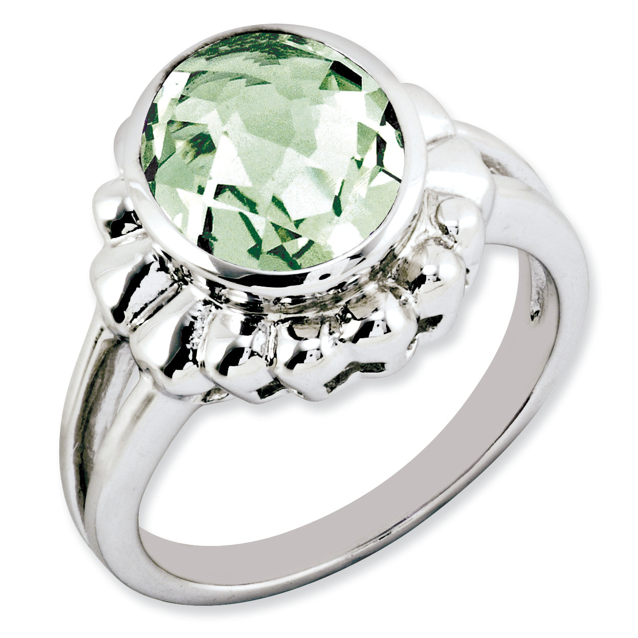 Sterling Silver Rhodium-plated Oval Checker-Cut Green Quartz Ring Main image