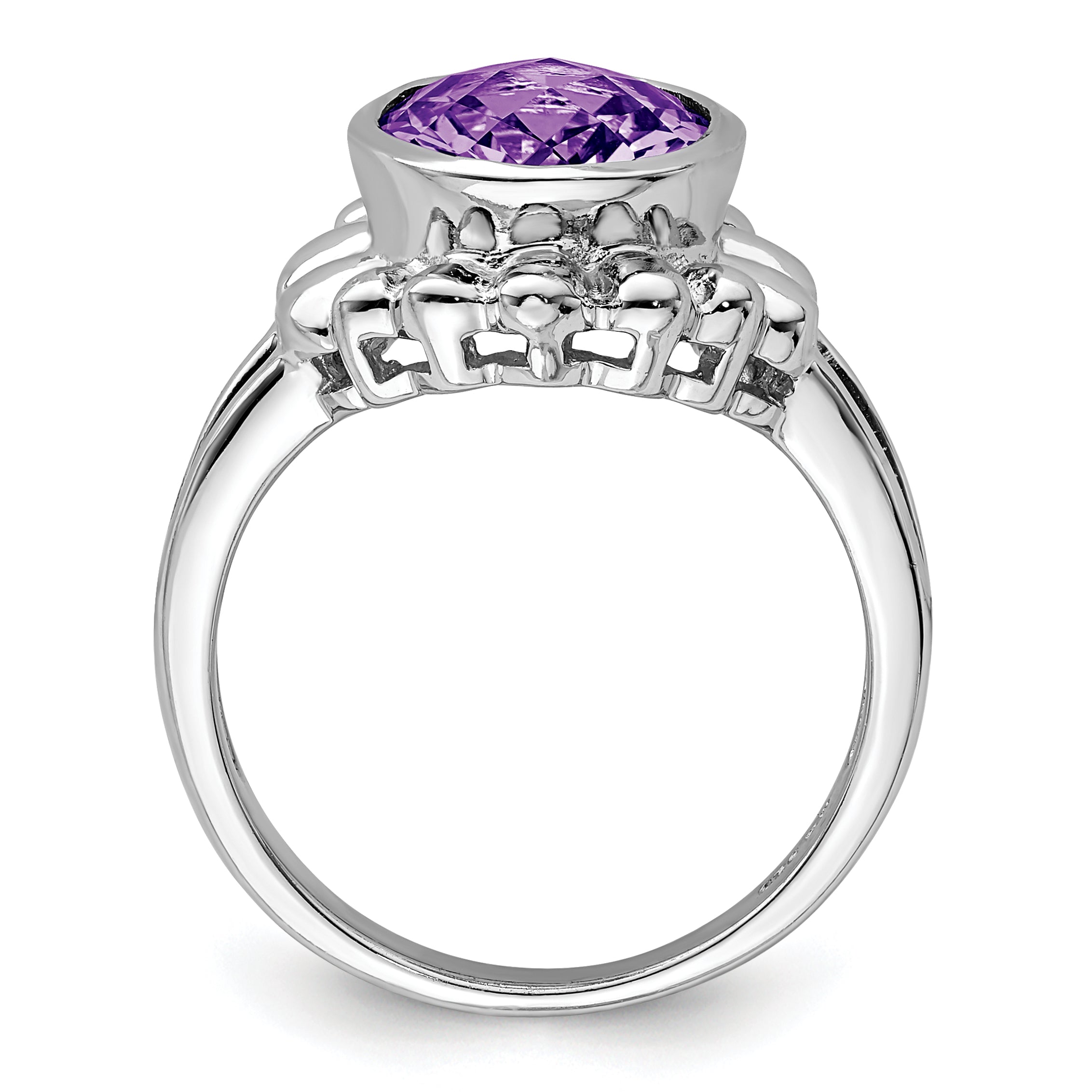 Sterling Silver Rhodium-plated Oval Checker-Cut Amethyst Ring Secondary image