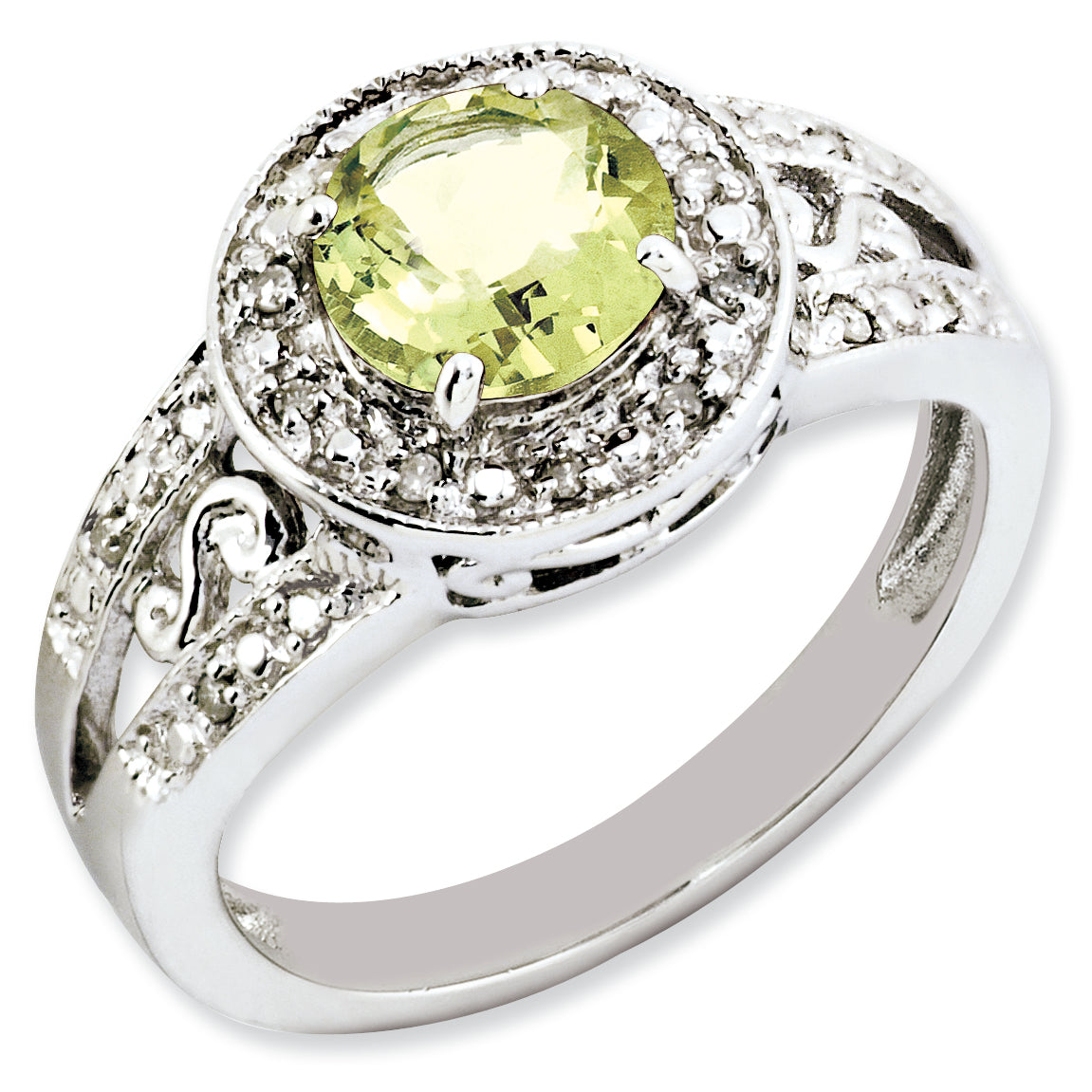 Sterling Silver Rhodium-plated Lemon Quartz & Diamond Ring Main image