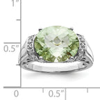 Sterling Silver Rhodium Checker-Cut Green Quartz & Diam. Ring
