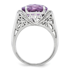 Sterling Silver Rhodium-plated Checker-Cut Pink Quartz Ring