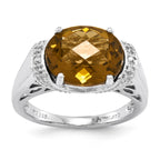 Sterling Silver Rhodium-plated Checker-Cut Whiskey Quartz Ring