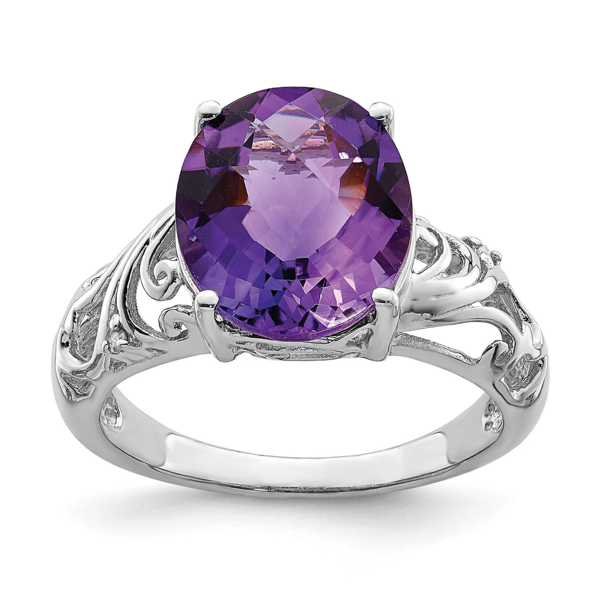 Oval Amethyst & Diamond Ring in Sterling Silver (0.01 ct. tw.), Size 7 - Sophia Jewelers Main image