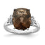 Sterling Silver Rhodium Checker-Cut Smoky Quartz & Diam. Ring