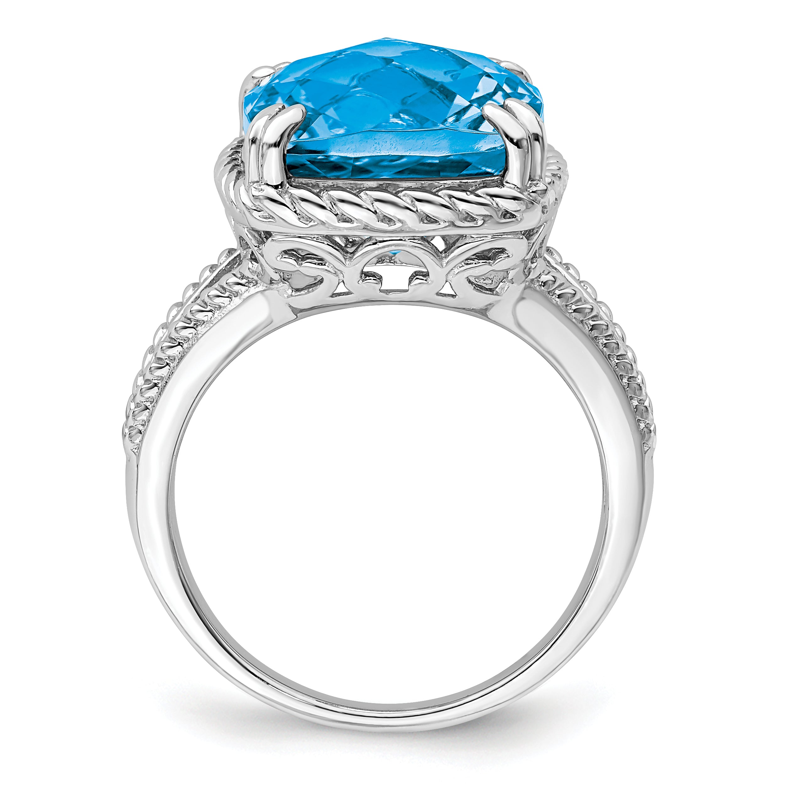 Sterling Silver Rhodium Checker-Cut Blue Topaz Ring Secondary image