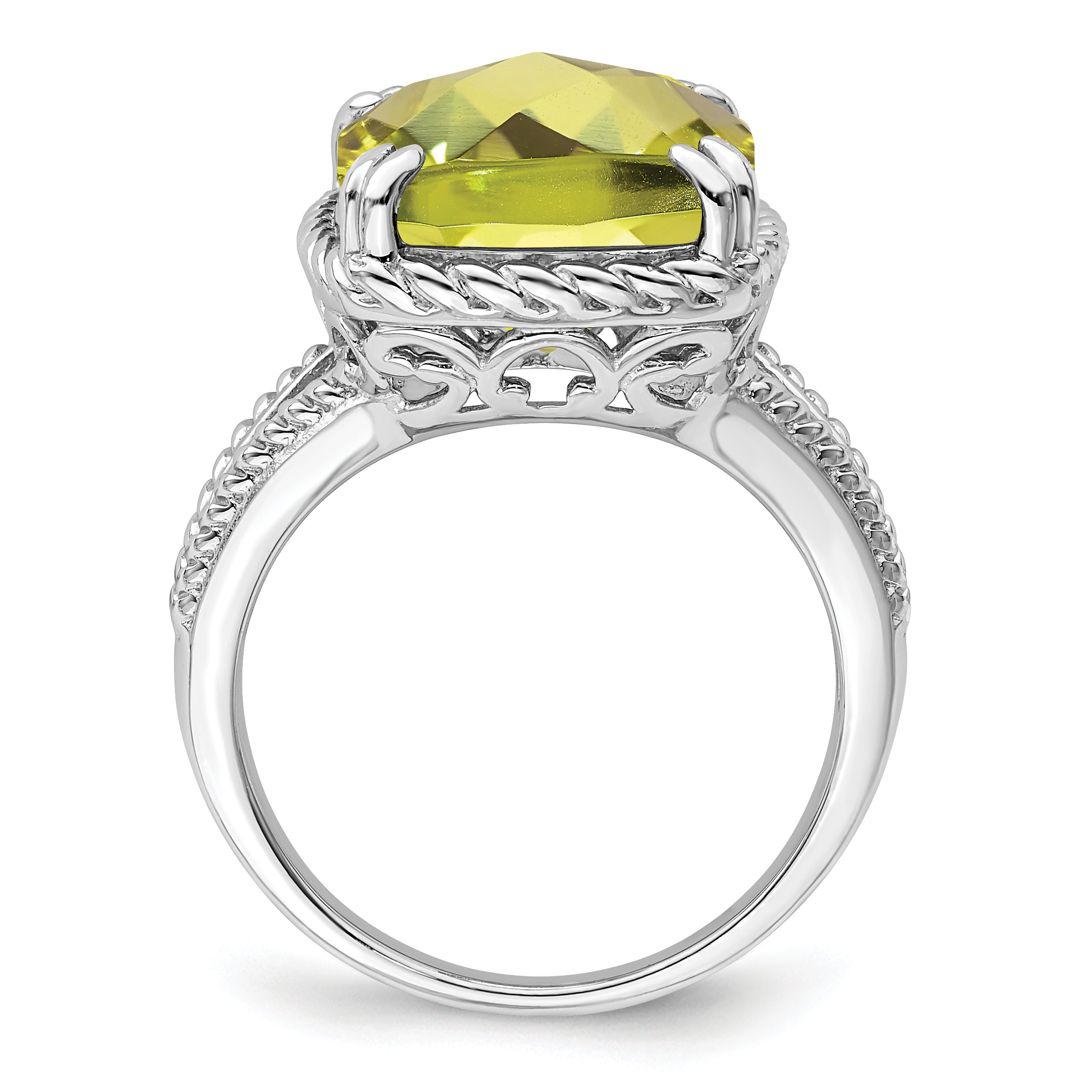 Sterling Silver Rhodium Checker-Cut Lemon Quartz Ring Secondary image