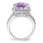 Sterling Silver Rhodium-Plated Checker-Cut Pink Quartz Ring