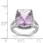 Sterling Silver Rhodium-Plated Checker-Cut Pink Quartz Ring