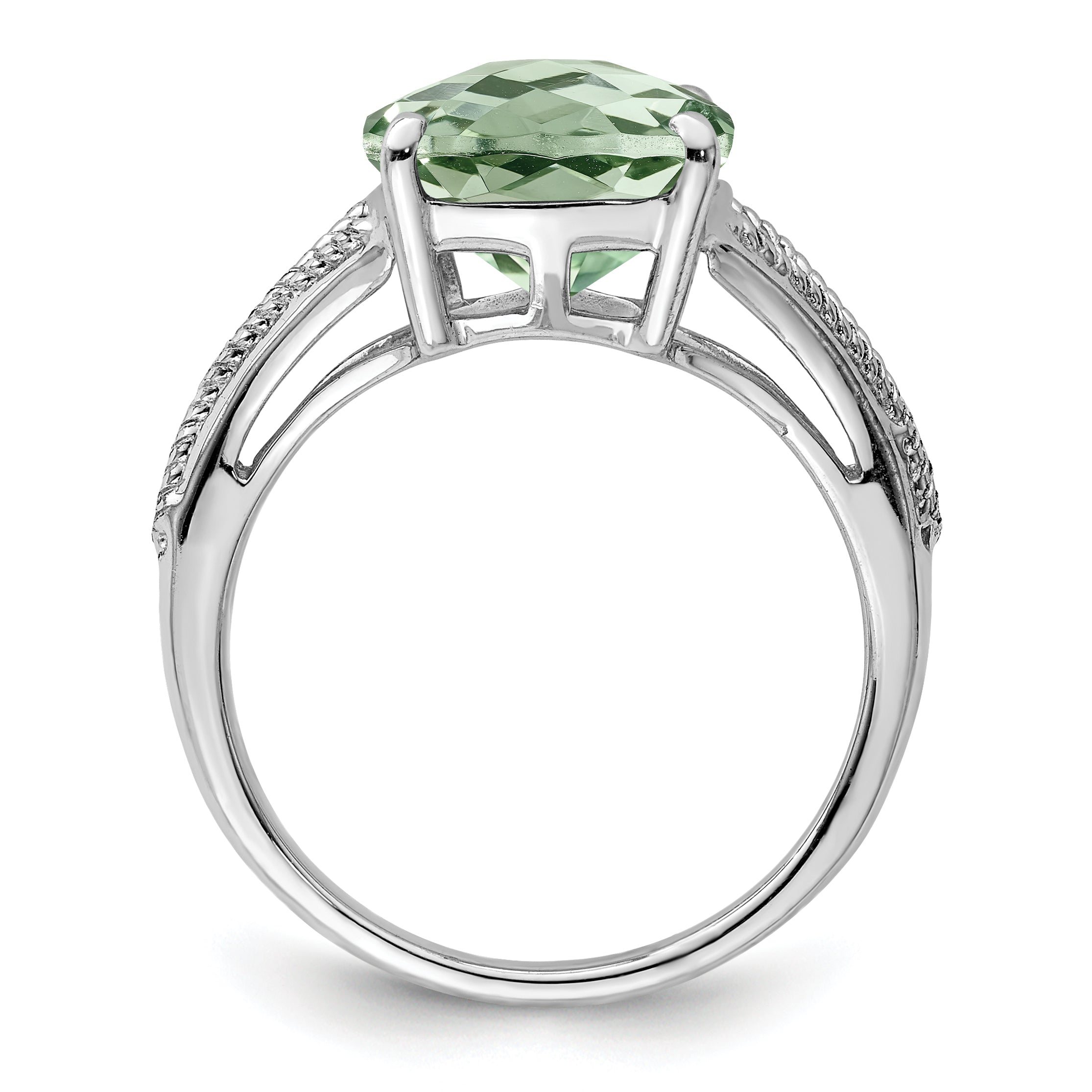 Sterling Silver Rhodium Checker-Cut Green Quartz Ring Secondary image