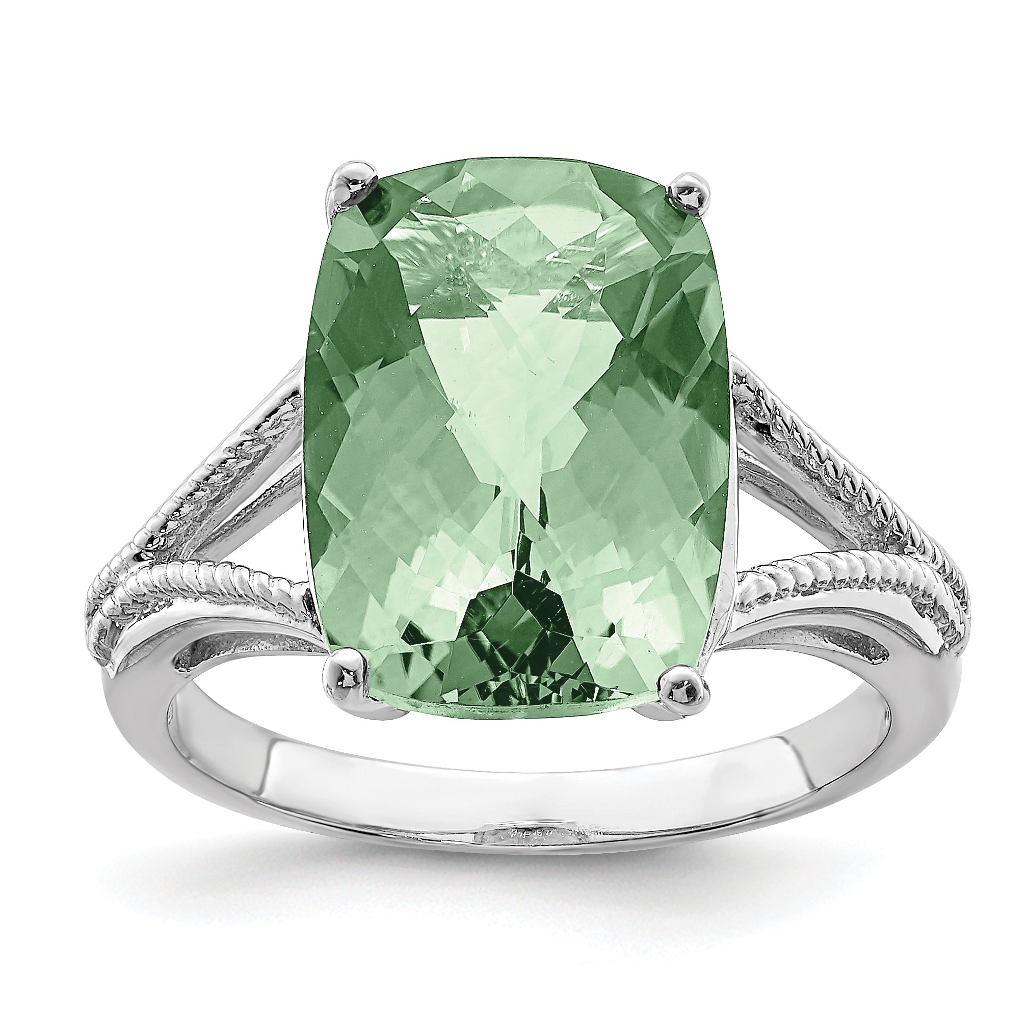 Sterling Silver Rhodium Checker-Cut Green Quartz Ring Main image