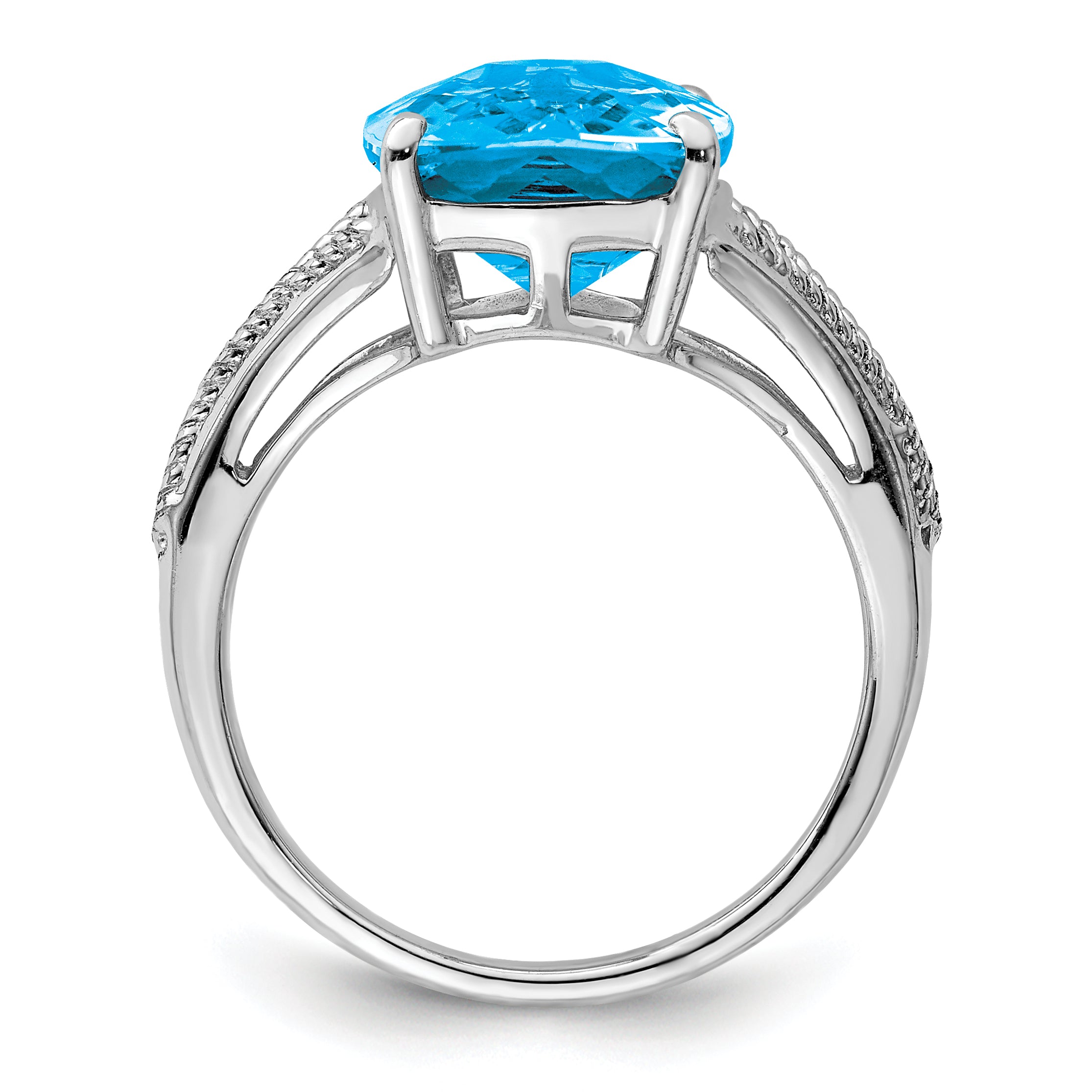 Sterling Silver Rhodium Checker-Cut Blue Topaz Ring