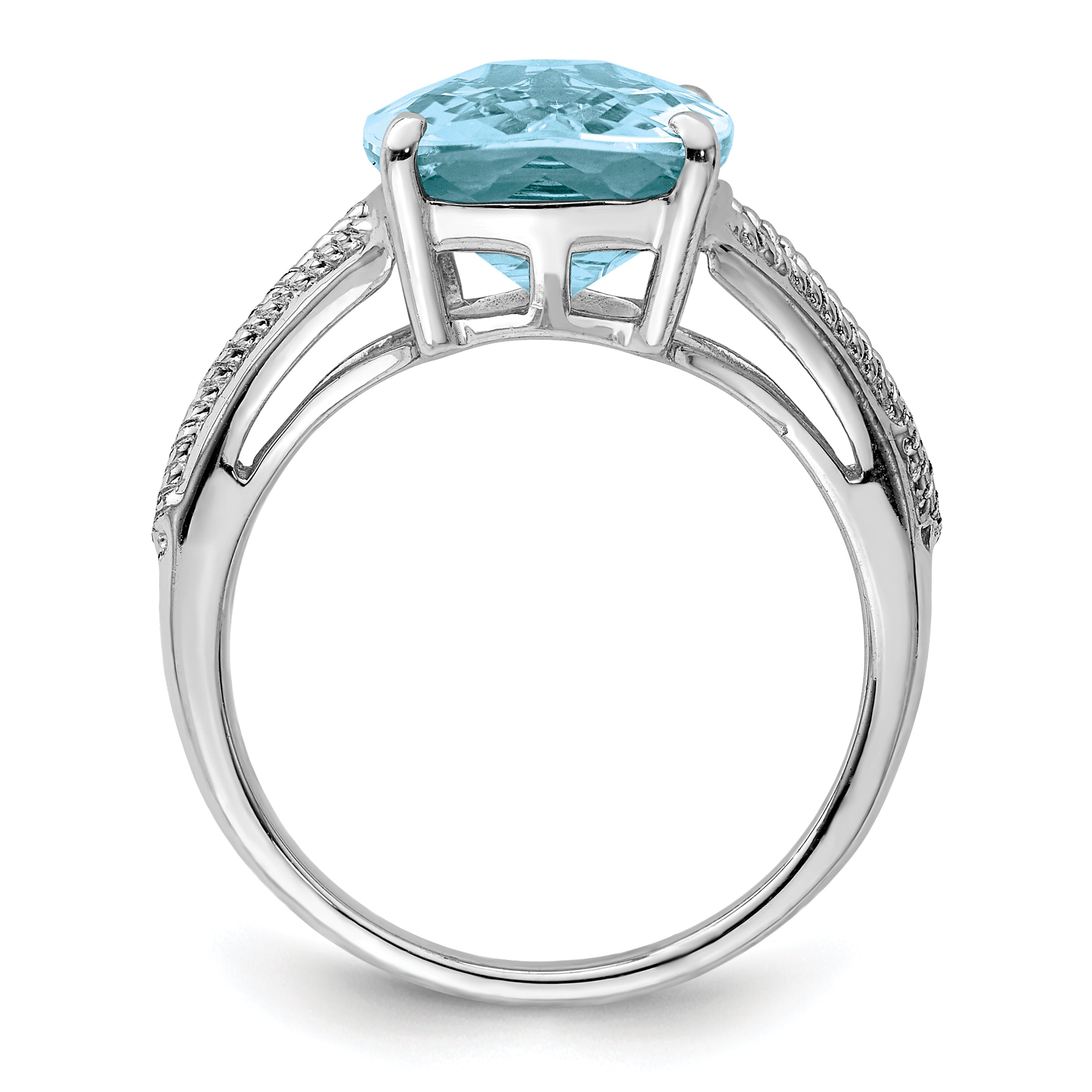 Sterling Silver Rhodium Checker-Cut Sky Blue Topaz Ring Secondary image