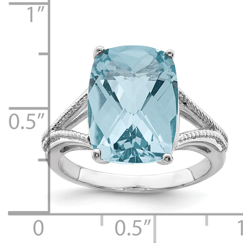 Sterling Silver Rhodium Checker-Cut Sky Blue Topaz Ring