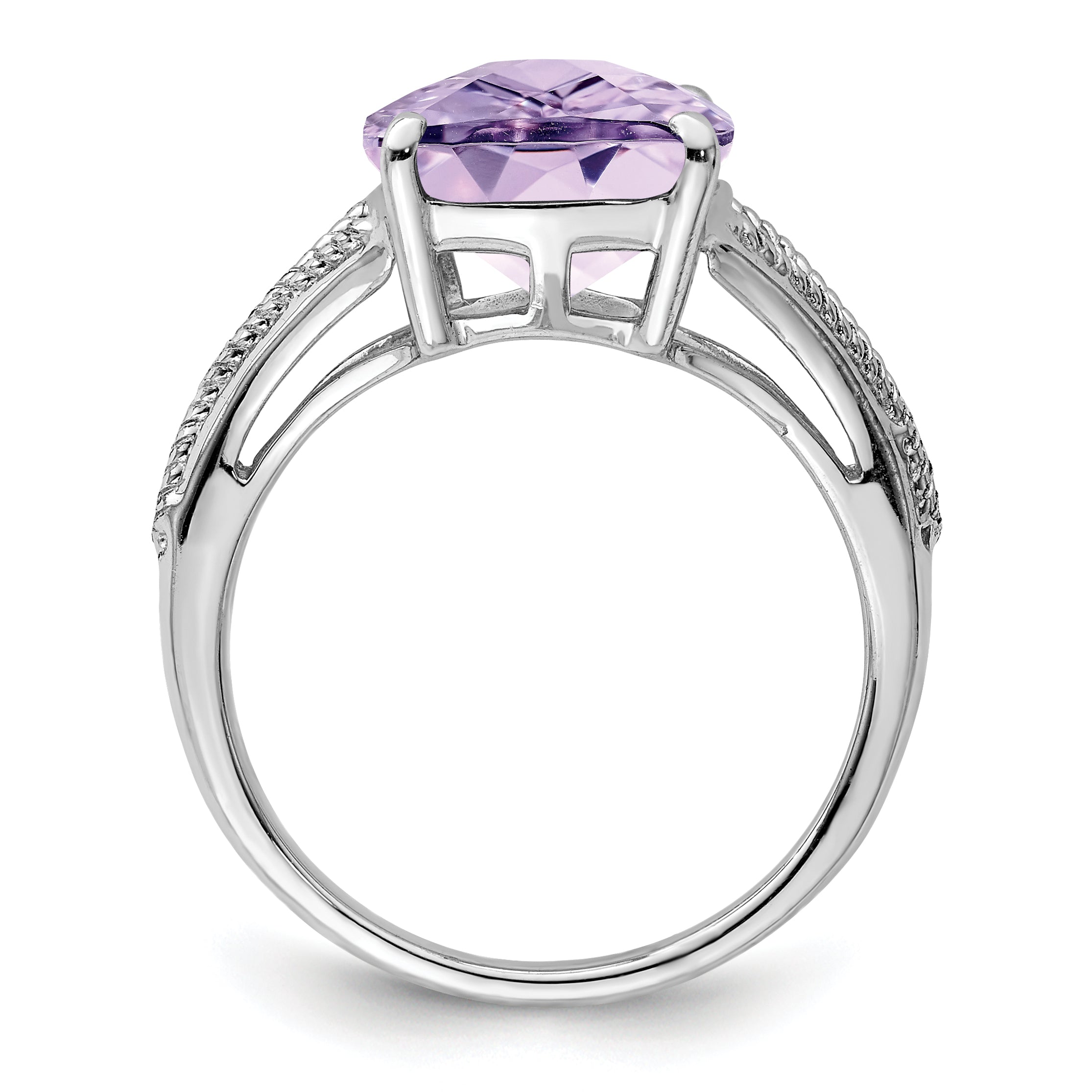 Sterling Silver Rhodium Checker-Cut Pink Quartz Ring Secondary image