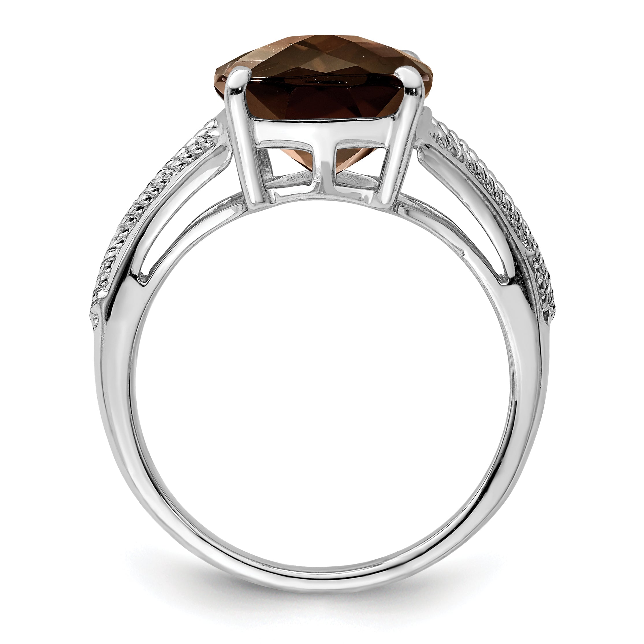 Sterling Silver Rhodium Checker-Cut Smoky Quartz Ring Secondary image