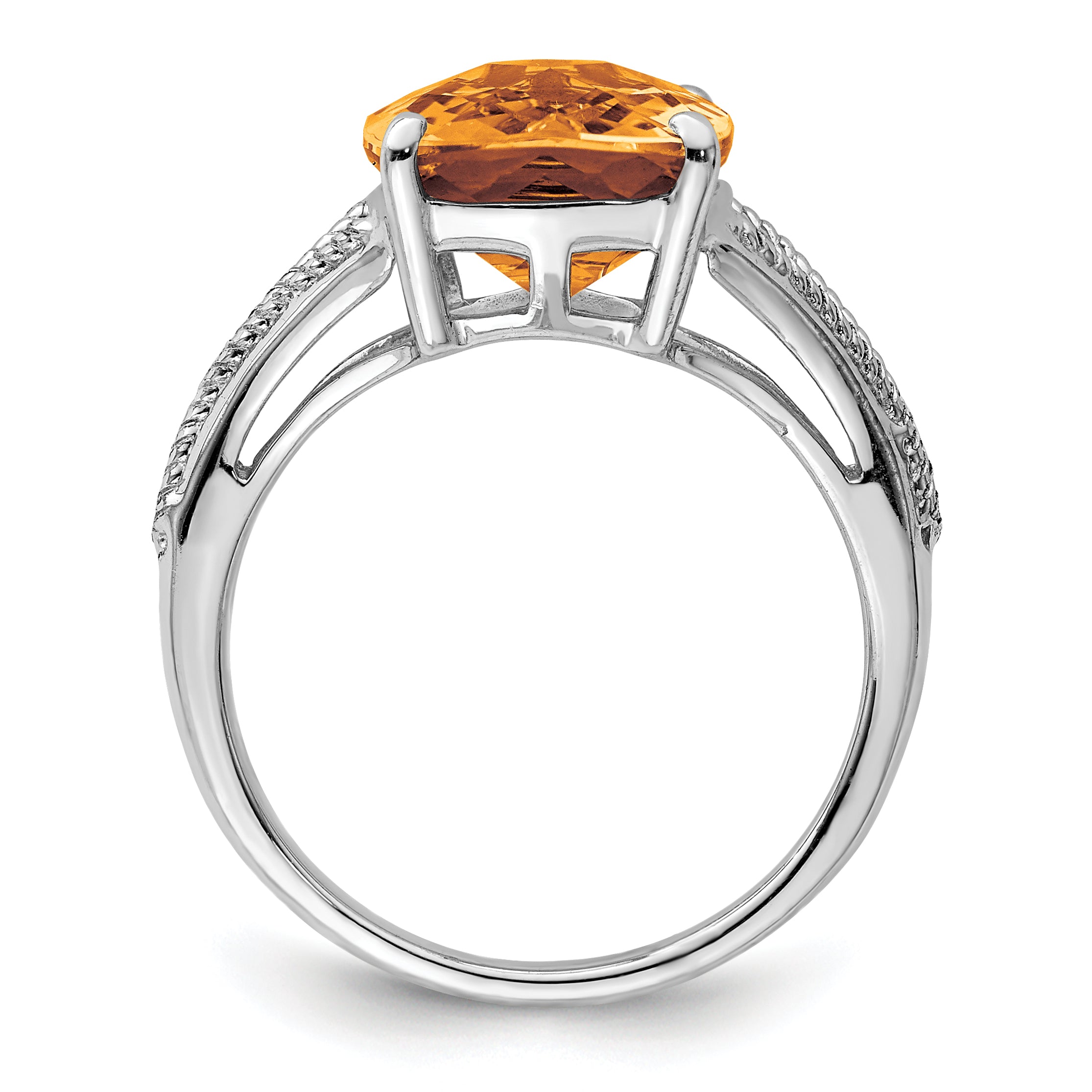 Sterling Silver Rhodium Checker-Cut Whiskey Quartz Ring Secondary image
