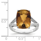 Sterling Silver Rhodium Checker-Cut Whiskey Quartz Ring