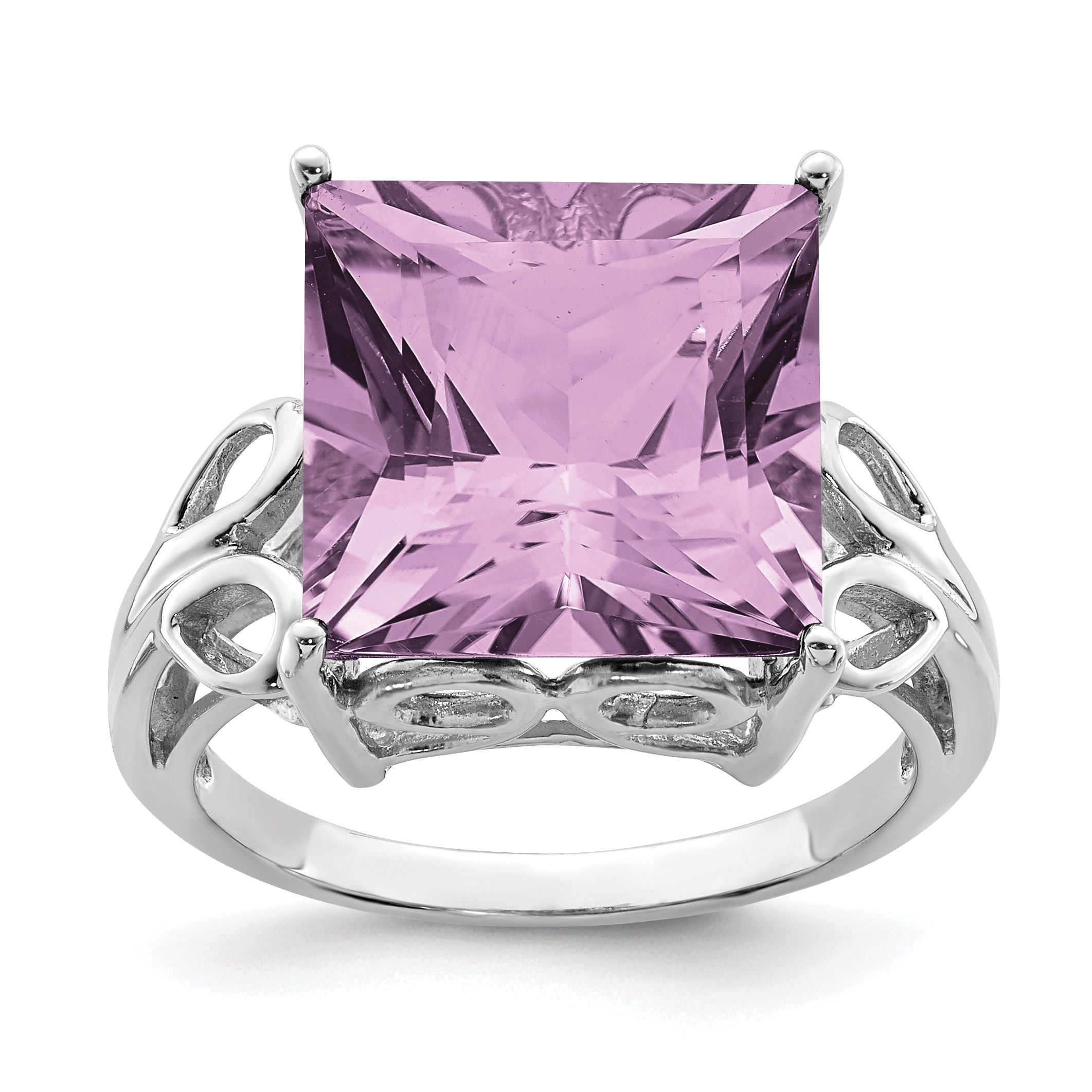 Sterling Silver Rhodium Pink Quartz Ring Main image