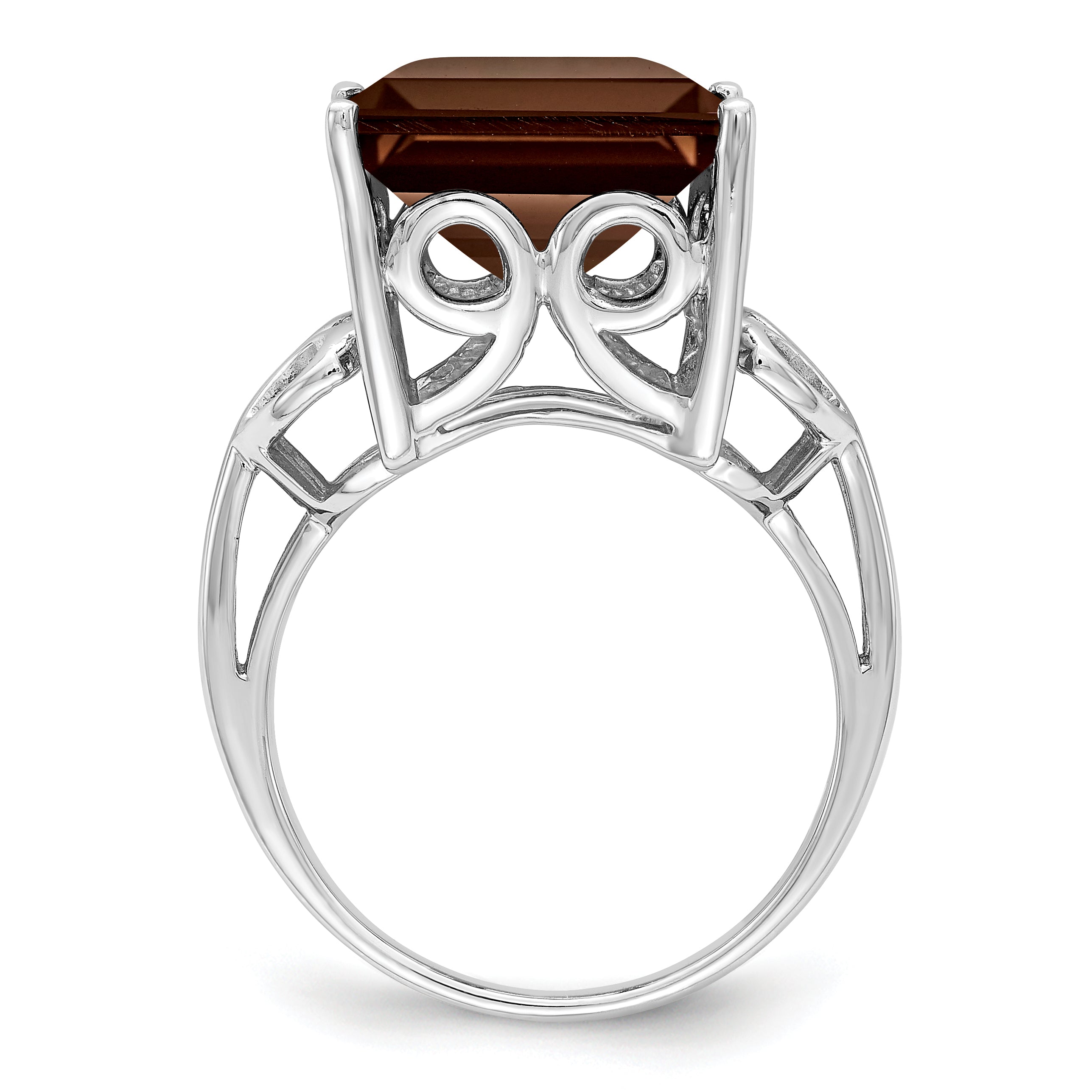 Sterling Silver Rhodium Smoky Quartz Ring