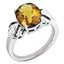 Sterling Silver Rhodium-plated Oval Checker-Cut Whiskey Quartz Ring