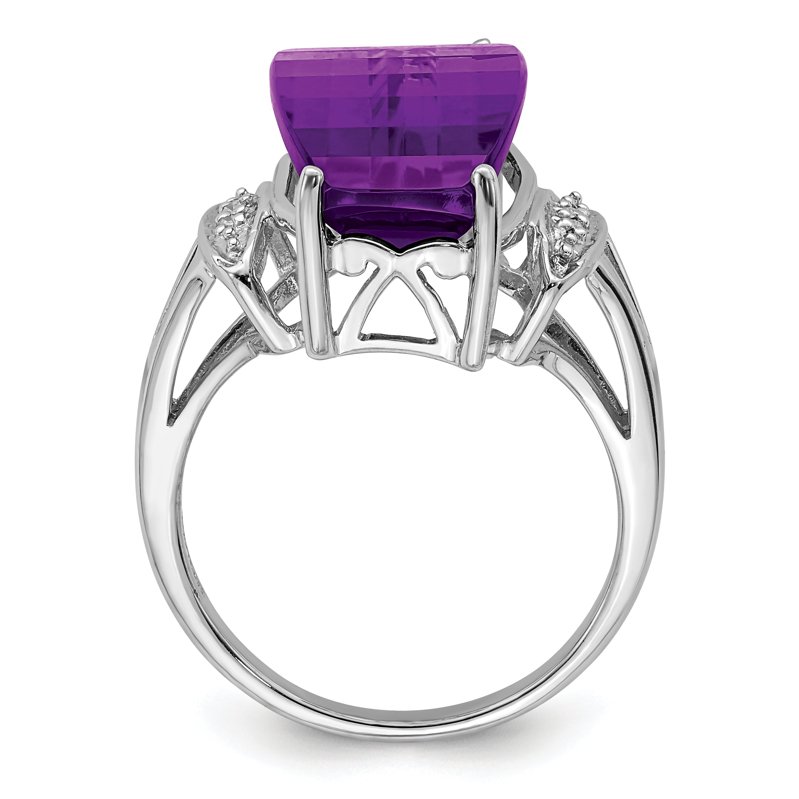 Sterling Silver Rhodium-plated Amethyst & Diamond Ring Secondary image