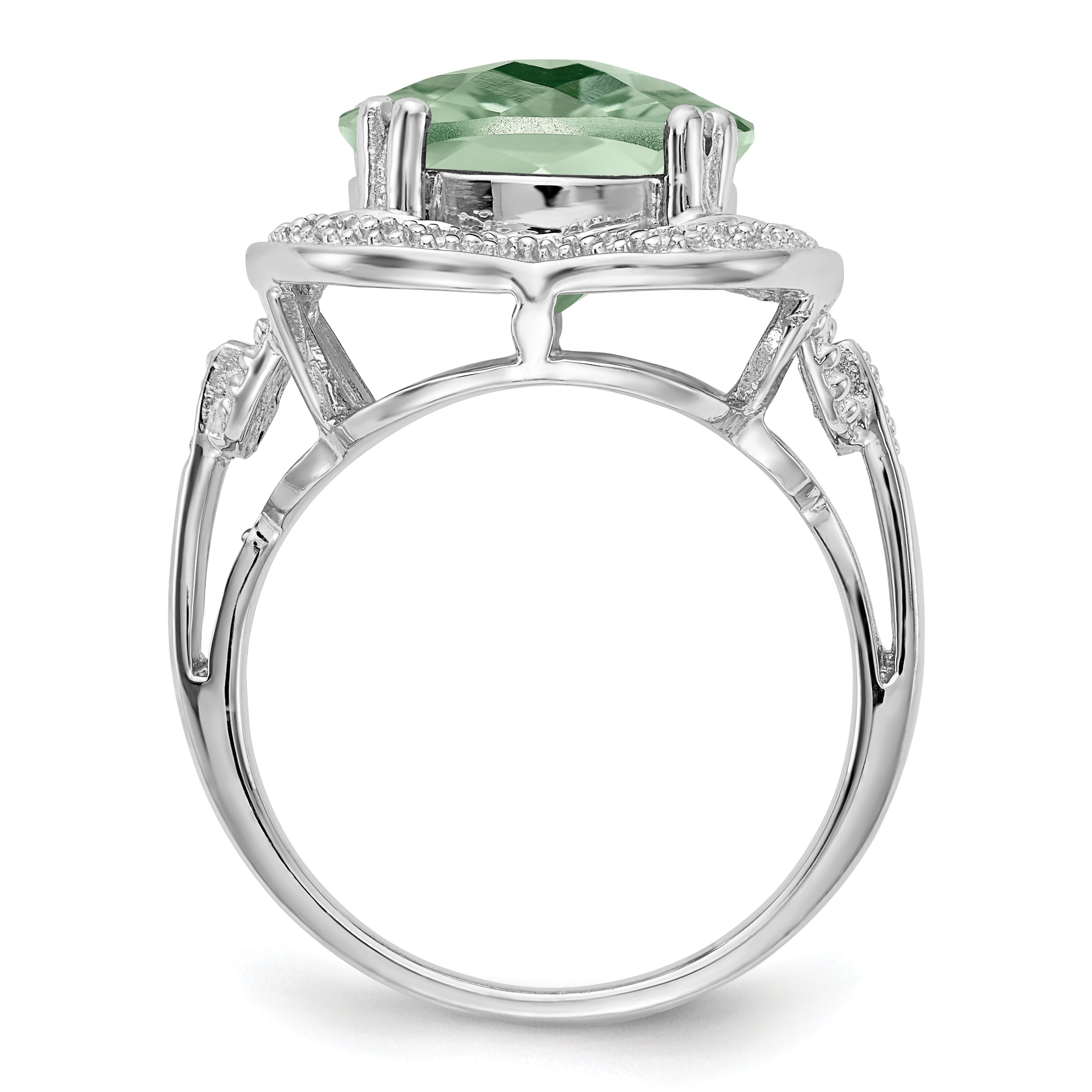 Sterling Silver Rhodium Checker-Cut Green Quartz Ring Secondary image