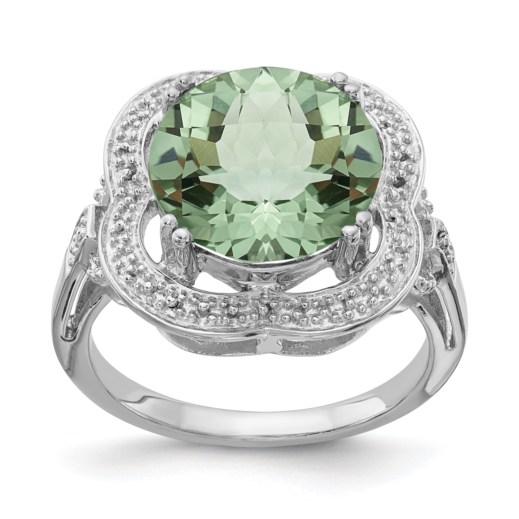Sterling Silver Rhodium Checker-Cut Green Quartz Ring Main image