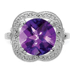 Sterling Silver Rhodium-plated Checker-Cut Amethyst Ring