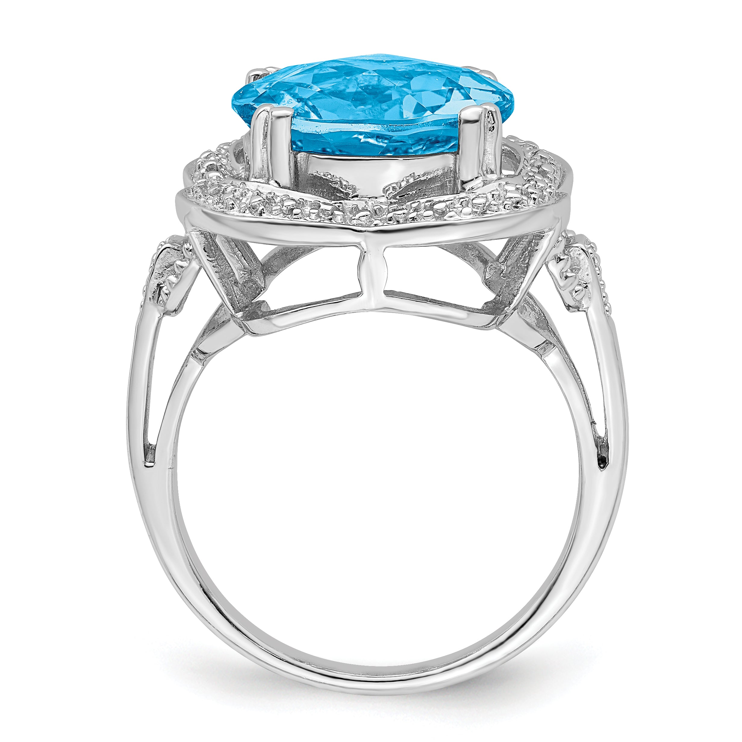 Sterling Silver Rhodium Checker-Cut Blue Topaz Ring Secondary image