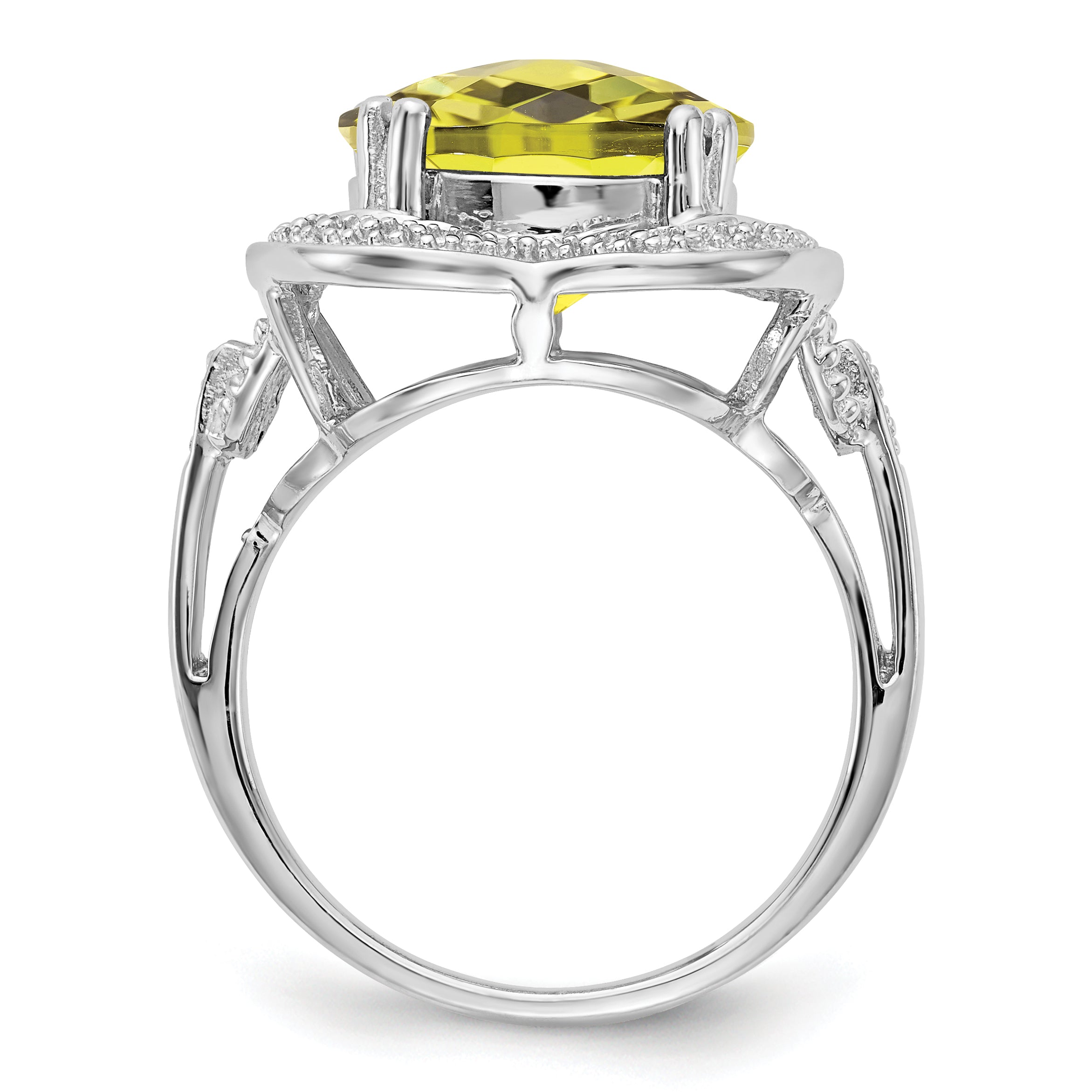 Sterling Silver Rhodium Checker-Cut Lemon Quartz Ring Secondary image