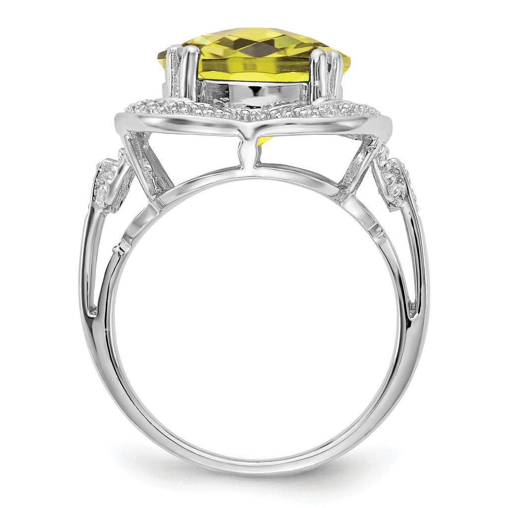 Sterling Silver Rhodium Checker-Cut Lemon Quartz Ring