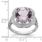 Sterling Silver Rhodium Checker-Cut Pink Quartz Ring
