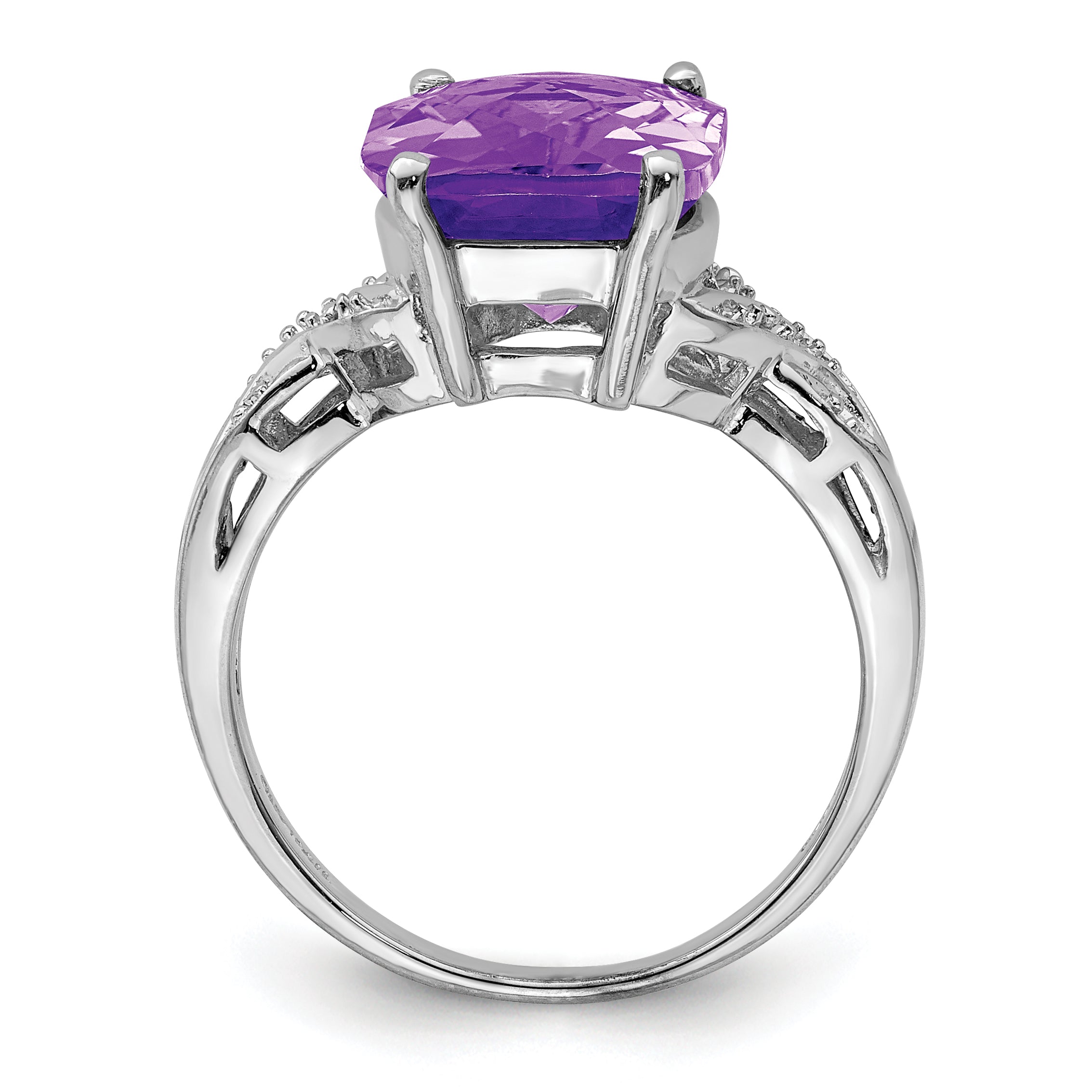 Sterling Silver Rhodium-plated Checker-Cut Amethyst Ring Secondary image