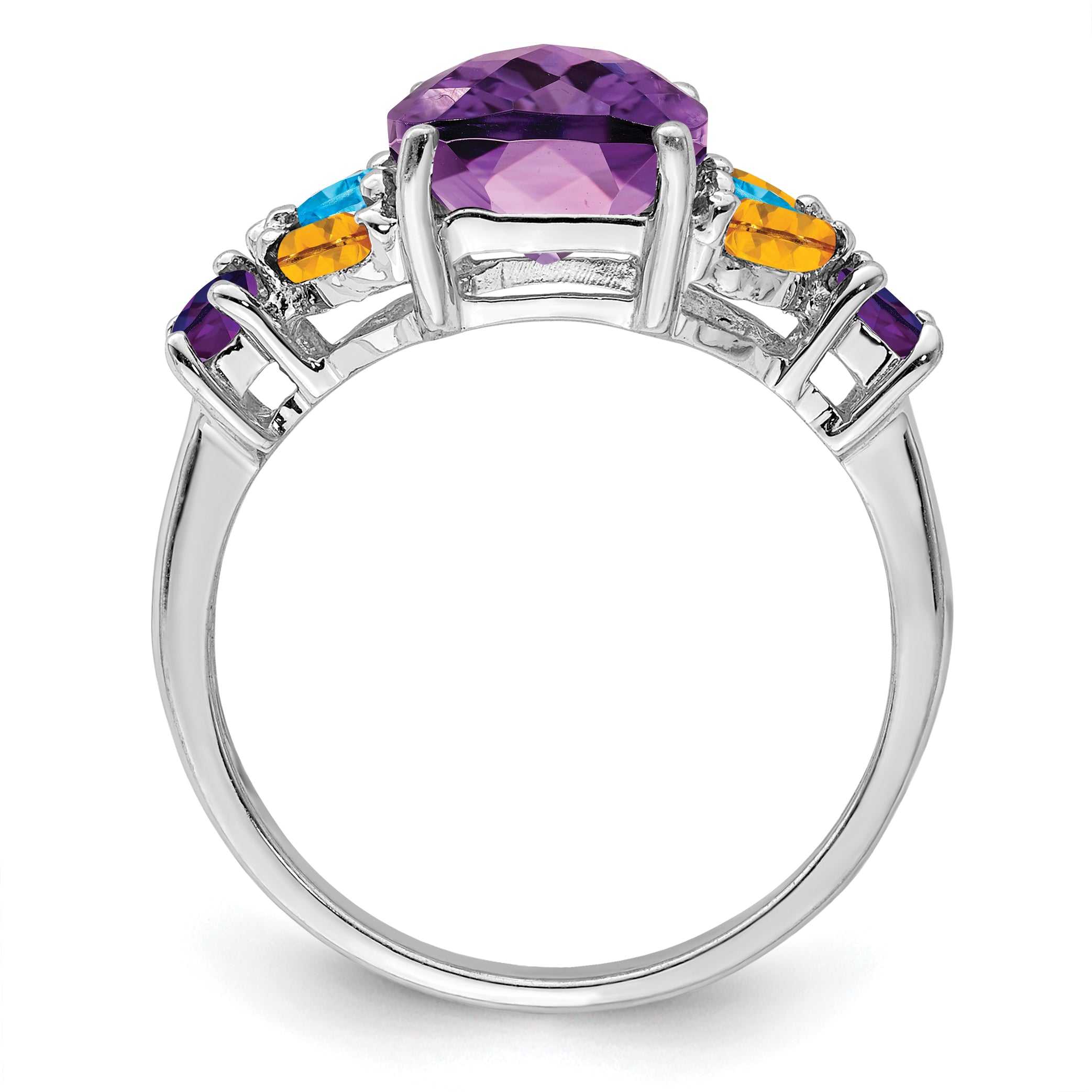 Sterling Silver Rhodium-plated Amethyst, Blue Topaz & Citrine Ring Secondary image