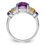 Sterling Silver Rhodium-plated Amethyst, Blue Topaz & Citrine Ring