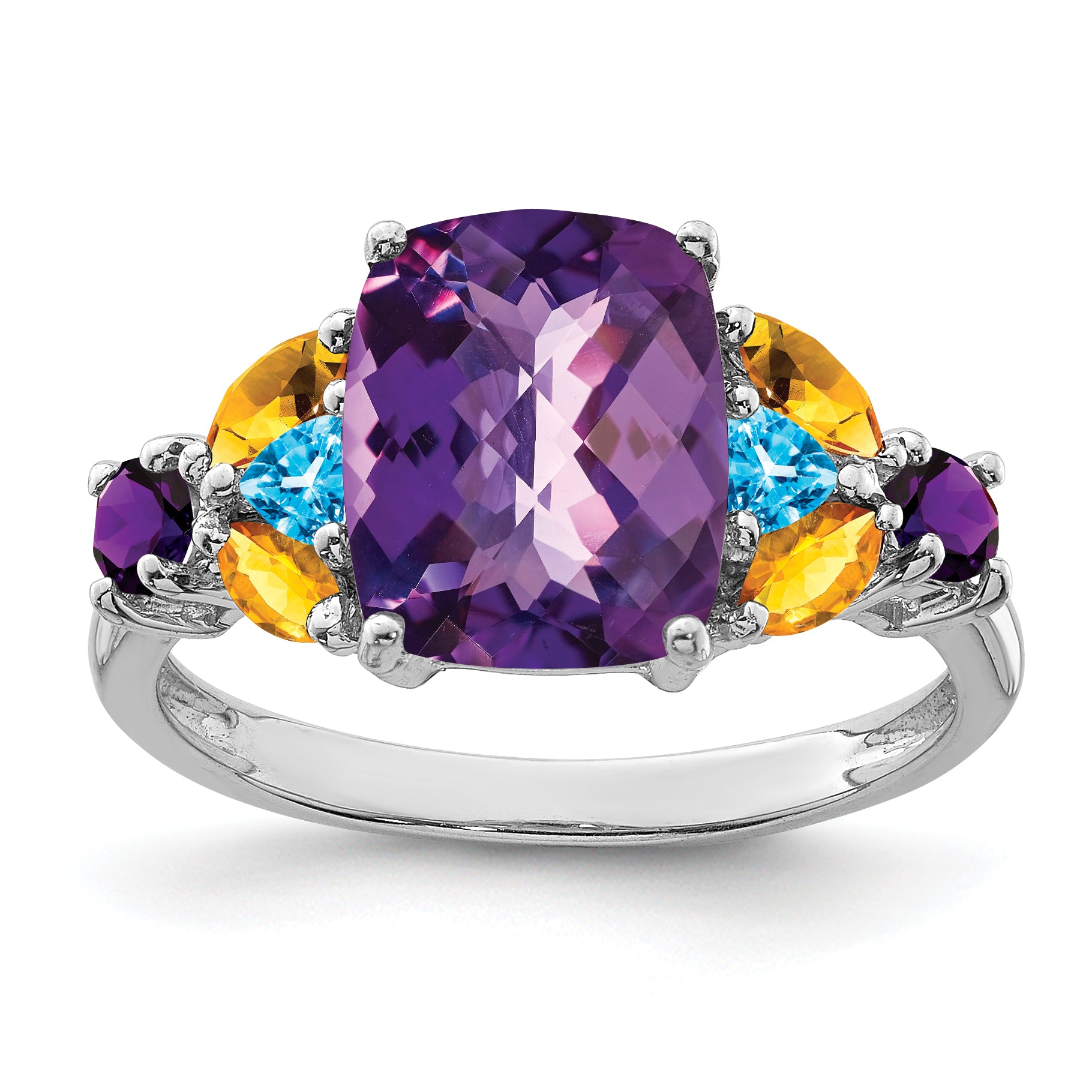 Sterling Silver Rhodium-plated Amethyst, Blue Topaz & Citrine Ring Main image