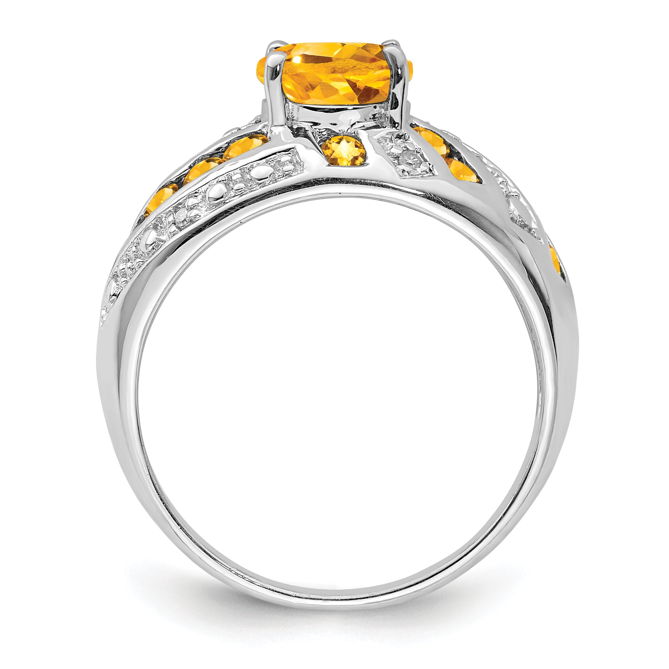 Sterling Silver Rhodium-plated Citrine & Diamond Ring Secondary image