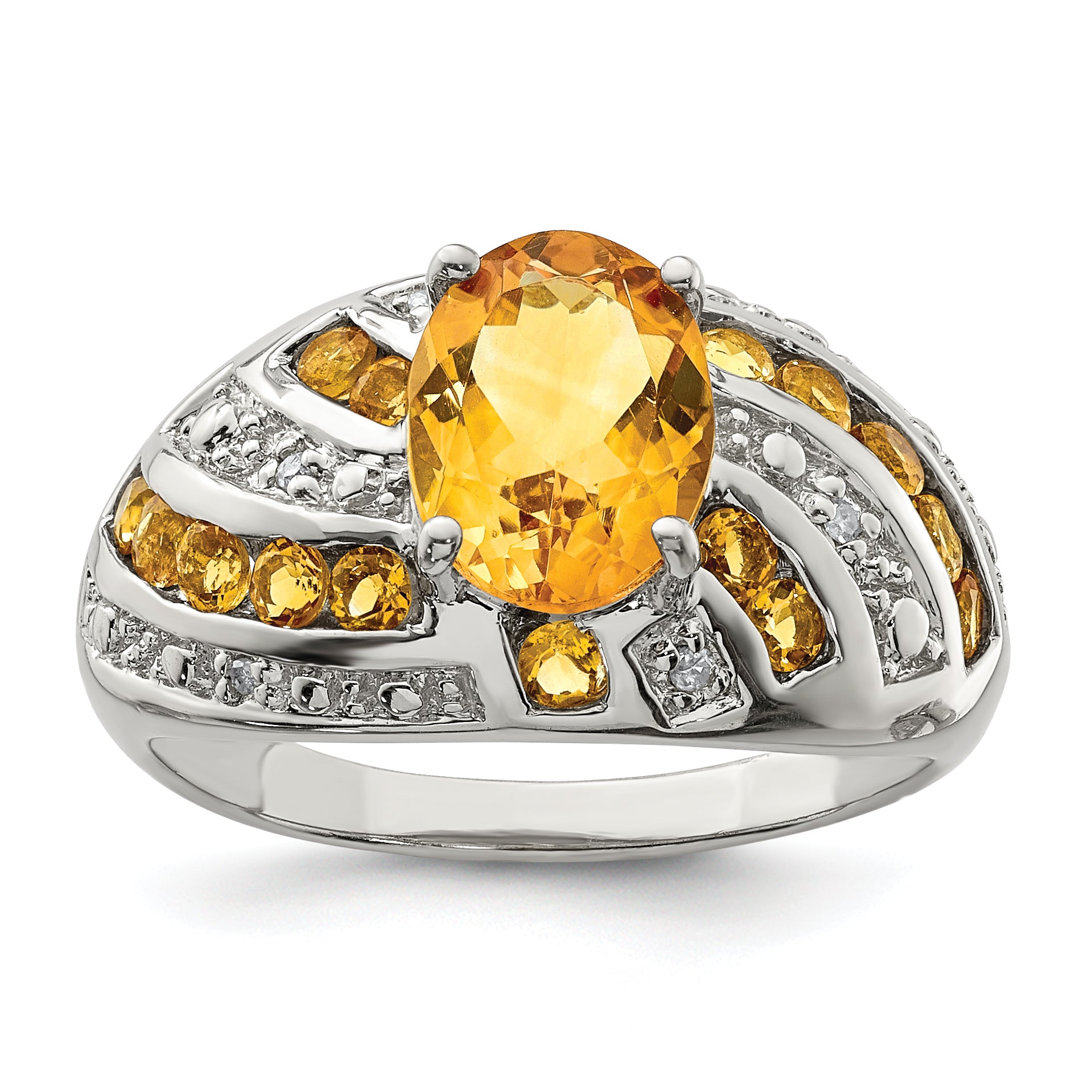 Sterling Silver Rhodium-plated Citrine & Diamond Ring Main image