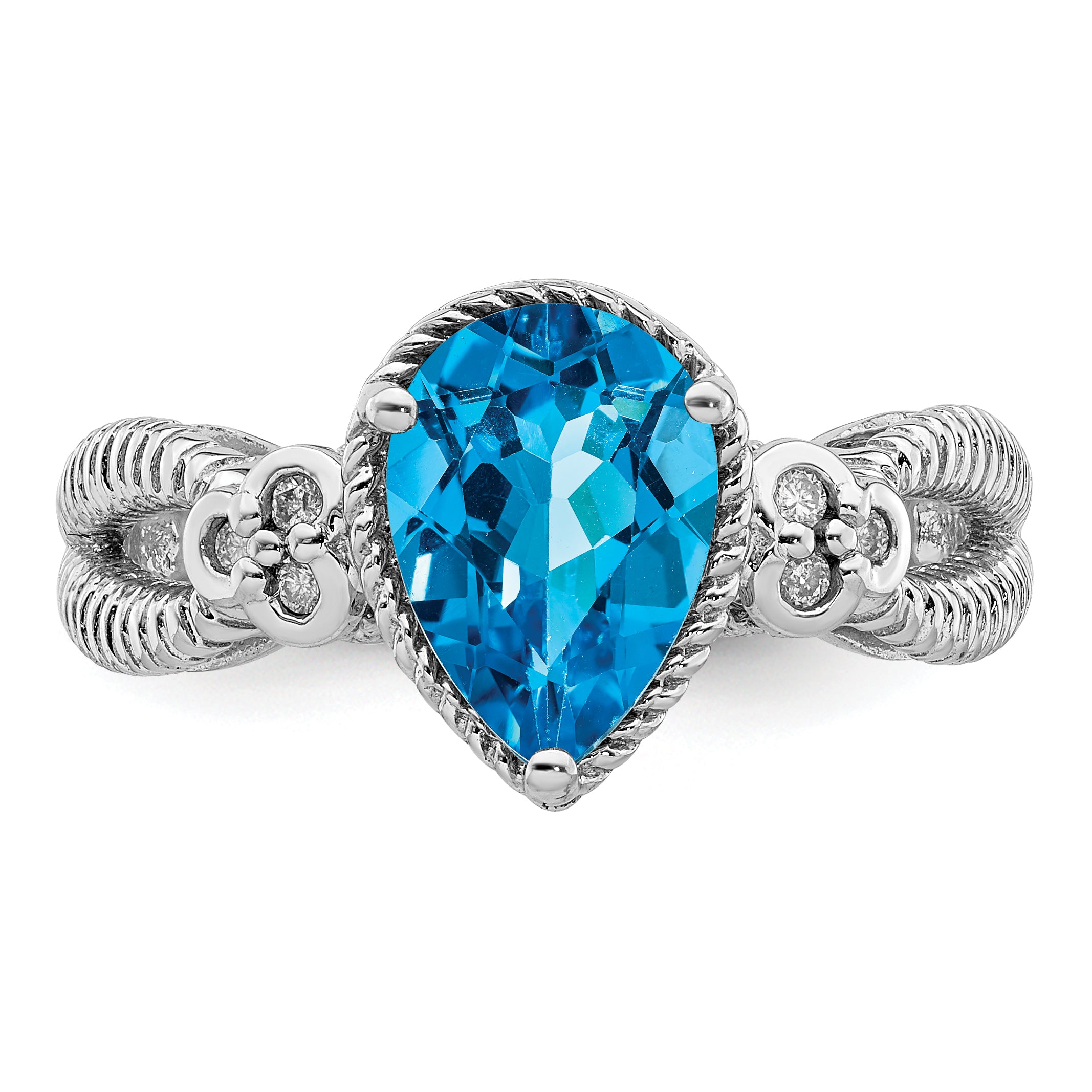 Sterling Silver Rhodium Blue Topaz & Diam. Ring