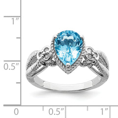 Sterling Silver Rhodium Blue Topaz & Diam. Ring