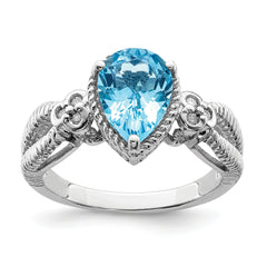 Sterling Silver Rhodium Blue Topaz & Diam. Ring