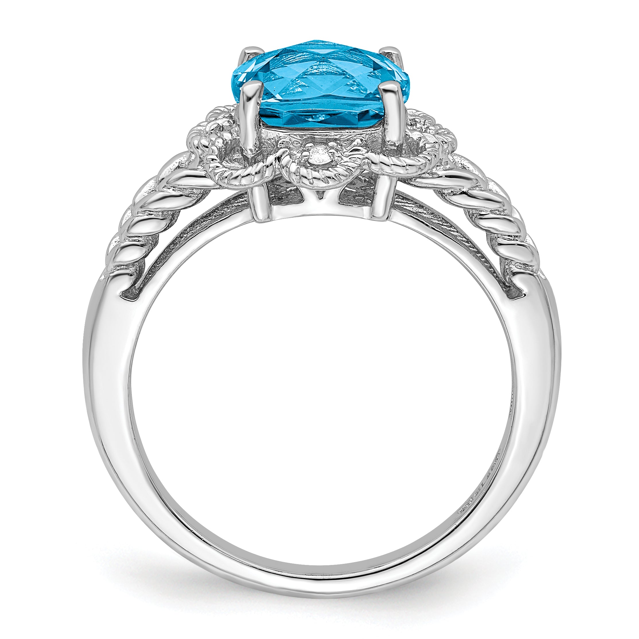 Sterling Silver Rhodium Checker-Cut Blue Topaz & Diam. Ring Secondary image