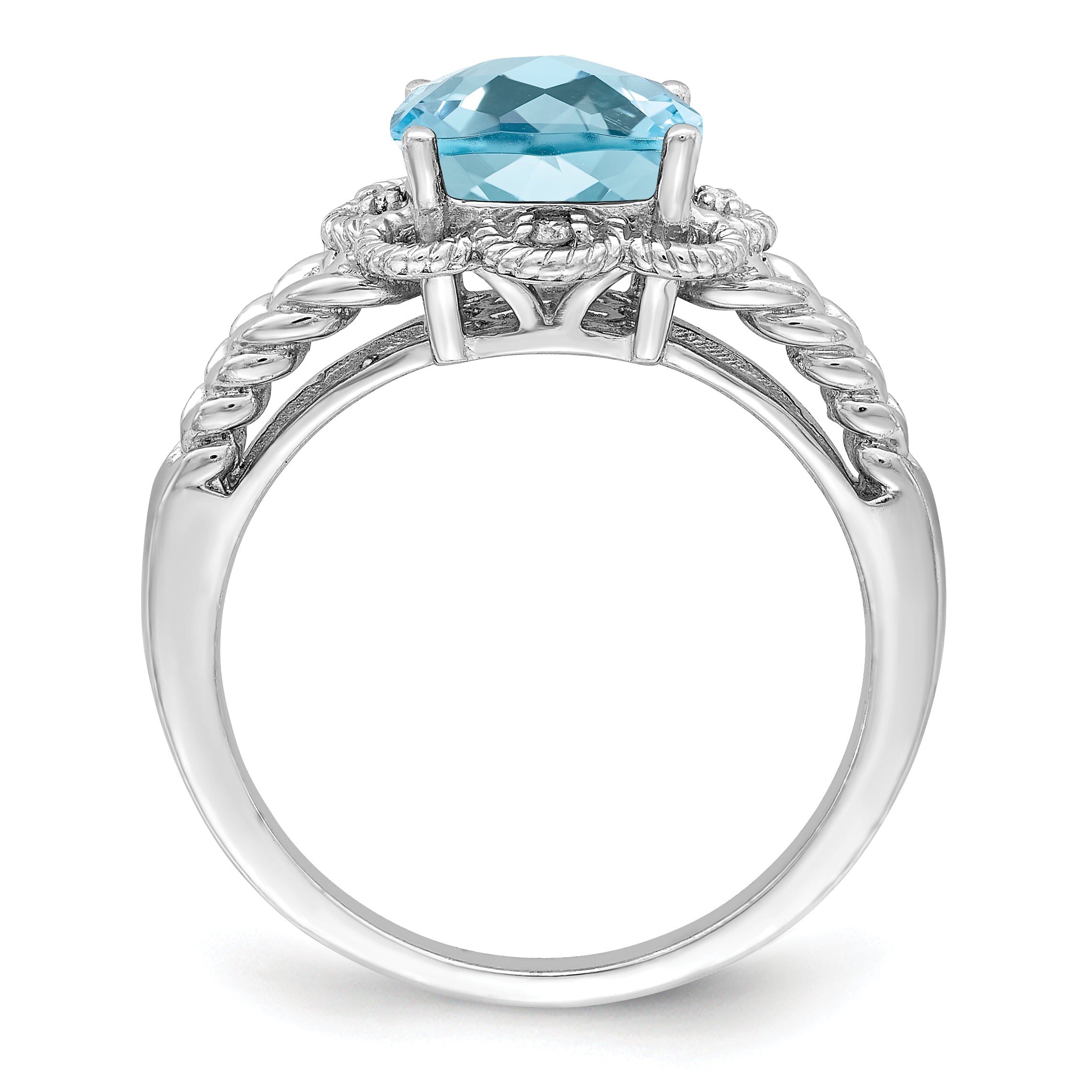 Sterling Silver Rhodium Checker-Cut Sky Blue Topaz & Diam. Ring Secondary image