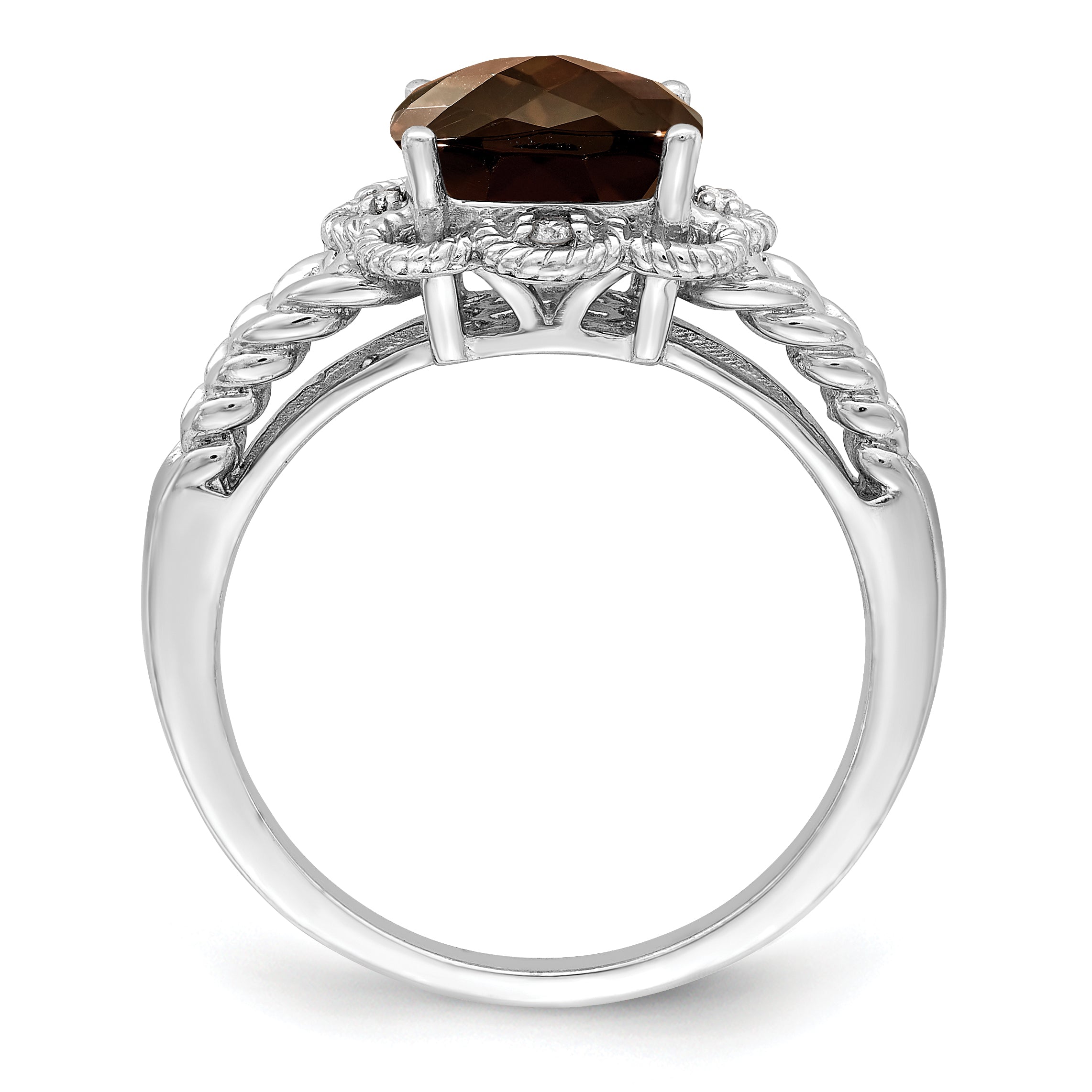 Sterling Silver Rhodium Checker-Cut Smoky Quartz & Diam. Ring Secondary image