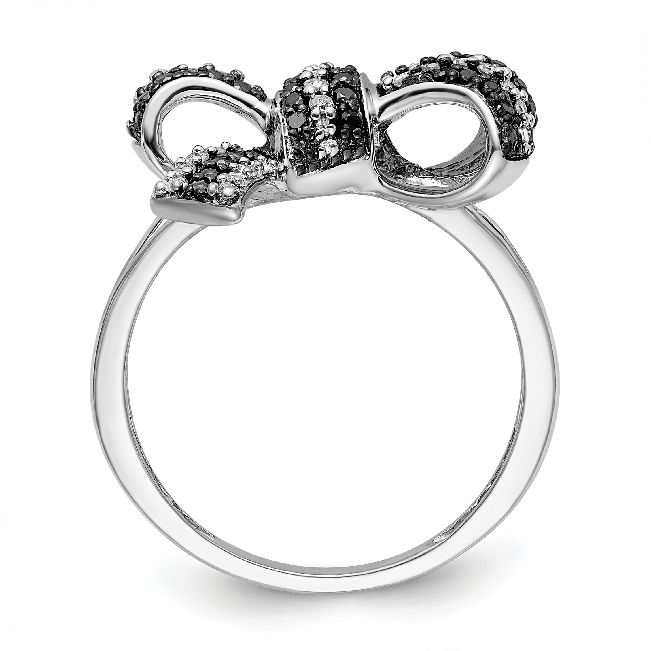 White Night Sterling Silver Rhodium-plated Black and White Diamond Bow Ring Secondary image