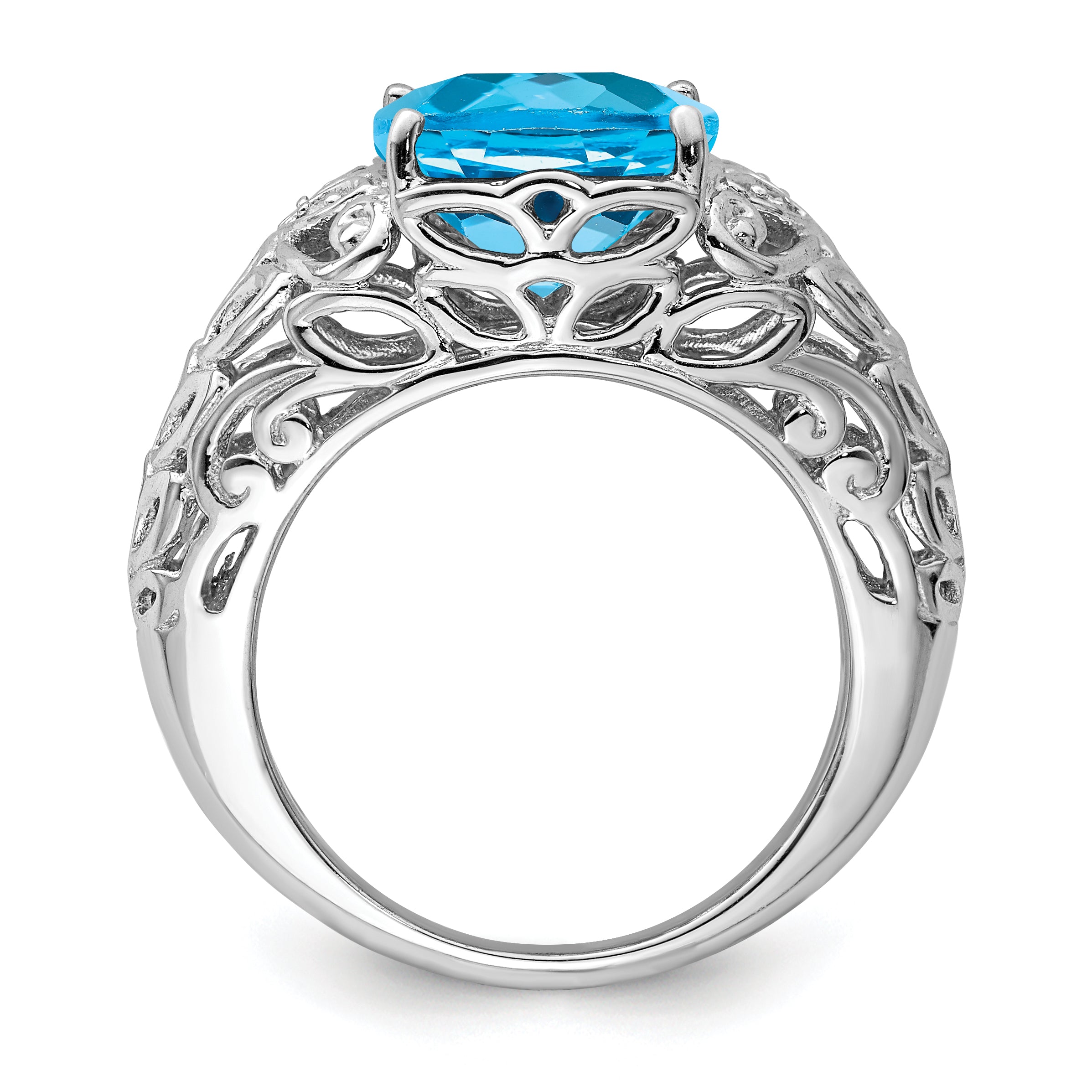 Sterling Silver Rhodium Swiss Blue Topaz & Diam. Ring