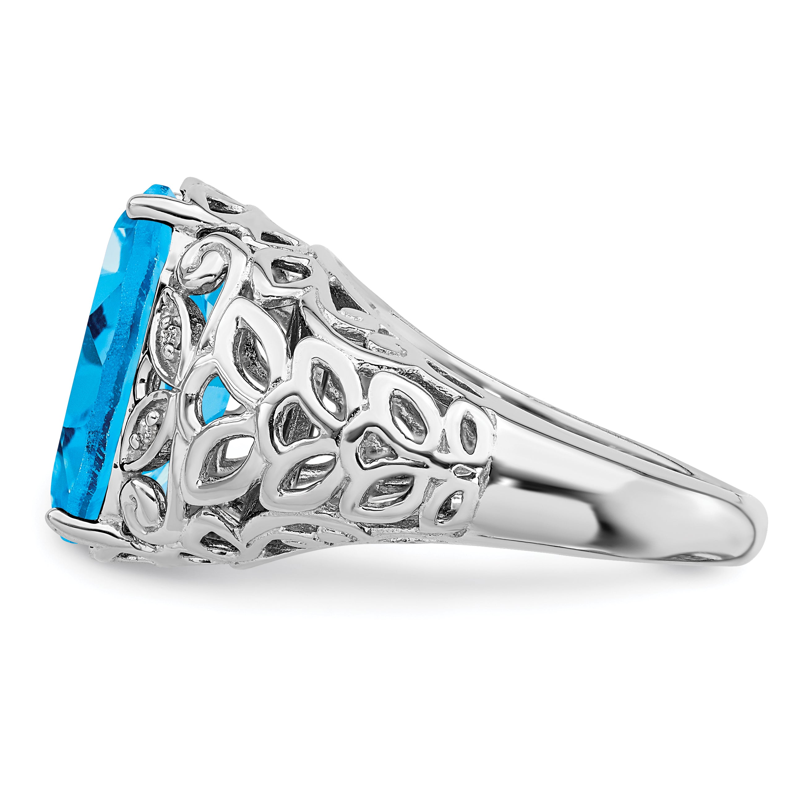 Sterling Silver Rhodium Swiss Blue Topaz & Diam. Ring